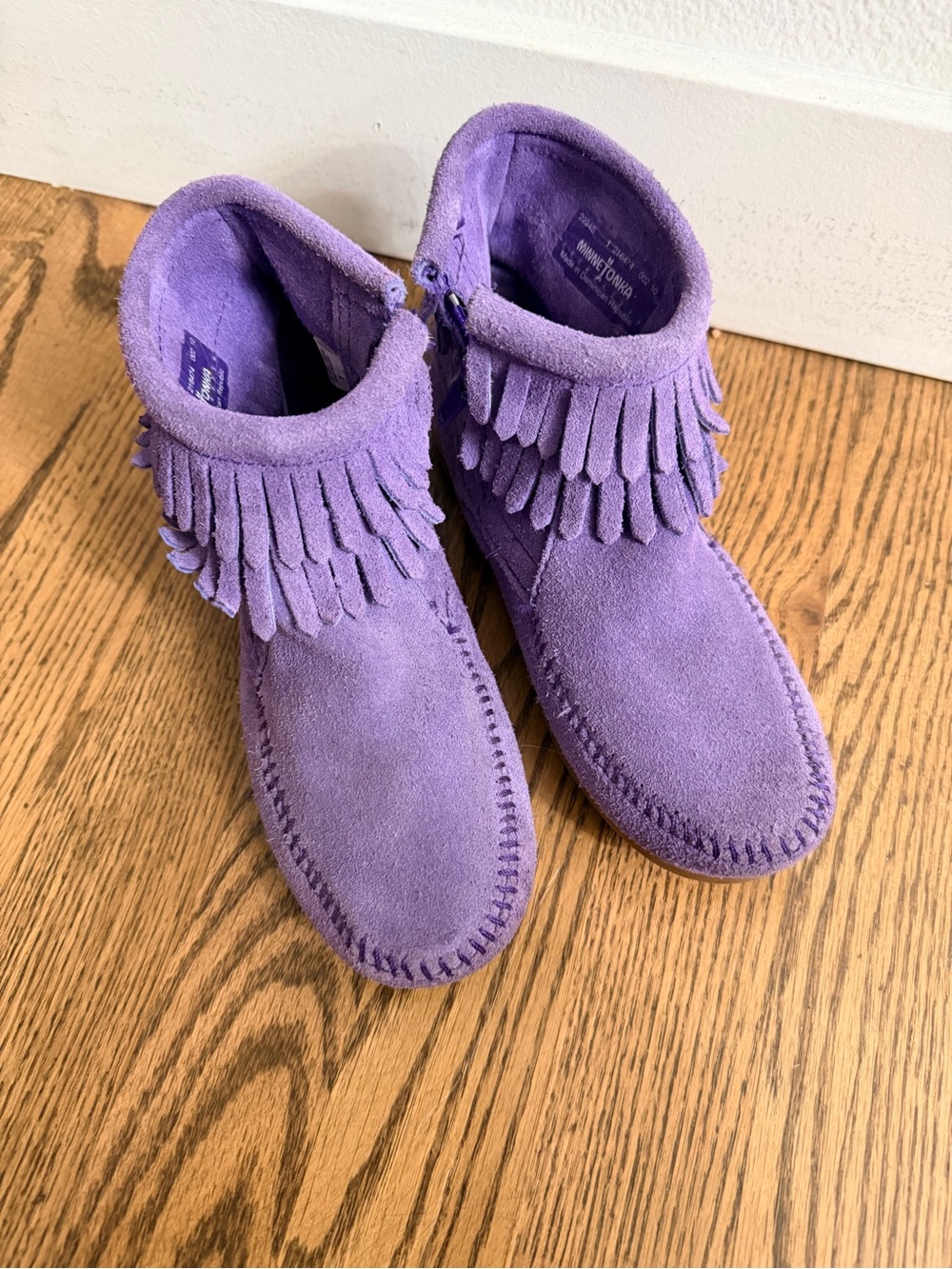 Minnetonka Purple Suede Fringe Ankle Boots